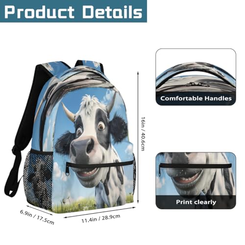 Cute Cow Daisy Flower Kids Backpack, Lightweight School Bookbag Large Capacity Laptop Backpack Water Resistant Daypack Shoulder Bag for Teenager Boys Girls2