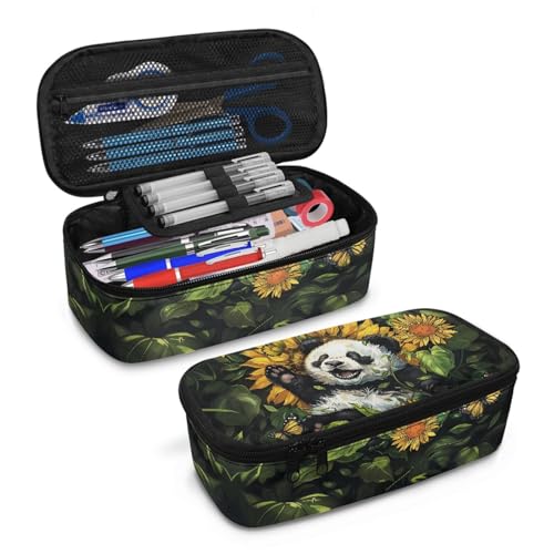 Image of Cute Panda Kids Pencil Pouch Large Capacity,Sunflower Pencil Case for Girls Boys Adorable Pencil Bag for Preschool Children Personalized Pencil Box for Students Teens School Supplies