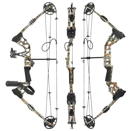 SHARROW Compoundbogenset 20-70 LBS Einstellbare Jagd Compound Bogen und Pfeil Set für Erwachsene Jugend Anfänger Outdoor-Schießen Bogenschießen Set LH/RH (Rechte Hand, Camo)