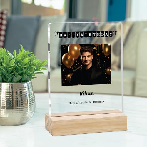 Image of Giftplease Personalized Happy Bithday Photo Plaque with Photo | Custom Friendship Gift with Wooden Stand | Best Friend Birthday Keepsake for Him or Her CS 06