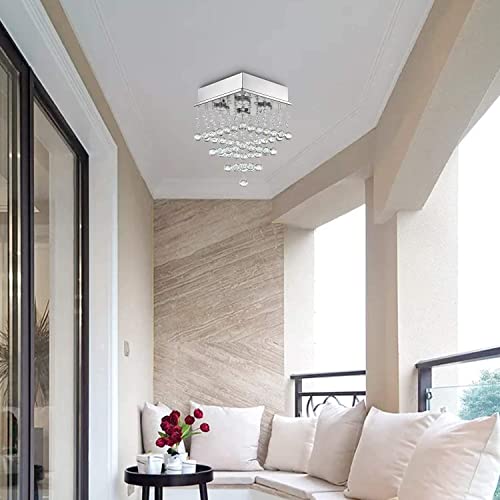 Image of CRYSTA WORLD Raindrop K9 Crystal Modern Chandelier for Living Room /Bedroom /Hall, (Square, L14 /W14 /H18')