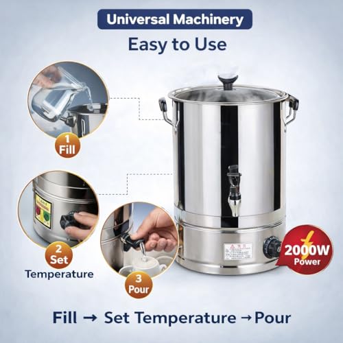 Image of 2000W Electric Water Boiler with 40L Gross Heating Capacity | Stainless Steel Commercial Heating Machine for Hotel, Restaurant, & Canteens | Tea Coffee Milk Dispenser (30L Net)