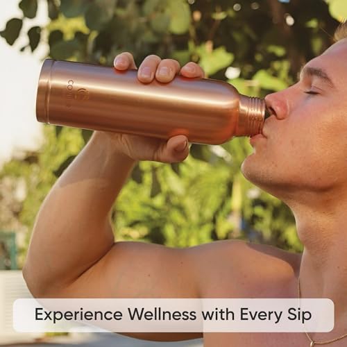 Image of 100% Pure Copper Water Bottle for Drinking Water - 34 oz (1000ml) Hammered Finish with Leak-Proof Lid | Copper Vessel for Yoga, Gym, Office, Home & Travel