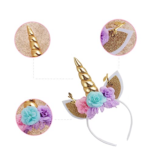 Unicorn Headband Flower Cat Ear Unicorn Horn Headband Perfect for Party Supplies Fantasy Favor2