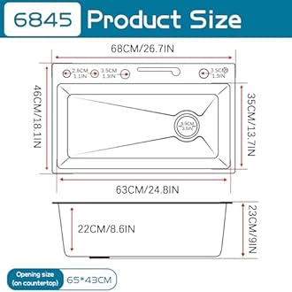 Kitchen Sink Digital Display Embossed Large Single Groove Stainless Steel Smart Workstation Kitchen Sink with Pressurized Cup Washer and Two Waterfalls (Black, 68×45×22CM)