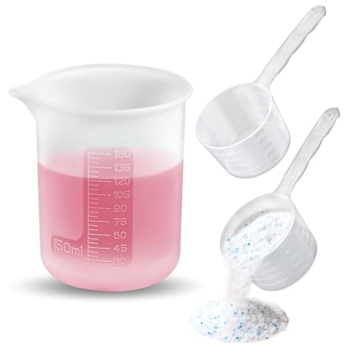 ecooe 150ML Waschmittel Dosierhilfe + 2 Stück 50ML Messlöffel für Waschmittel Dosierwaschkugel für Waschmaschine Waschpulver Dosierer Waschkugel Dosierlöffel Dosierkugel für Flüssigwaschmittel