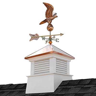Manchester Vinyl Cupola with Eagle Weathervane, Perfect Size for a Small Shed, 18” square x 46” high, Pure Copper Roof