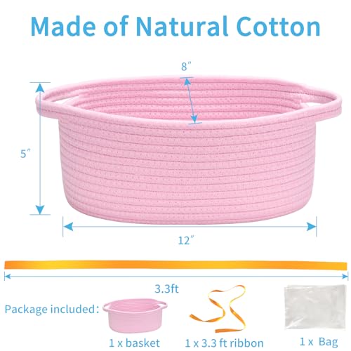 Image of Empty Gift Basket with Gift Bag & Ribbon, Woven Rope Basket, 12x8x5 inch