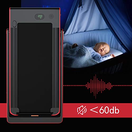 Goplus 2 in 1 Folding Treadmill, 2.25HP Under Desk Electric Treadmill, Installation-Free, with Bluetooth Speaker, Remote Control and LED Display, Walking Jogging Machine for Home/Office Use (Red)