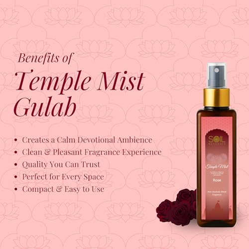 Image of Temple Mist Gulab Air Freshener Spray for Mandir, Pooja Room, Meditation & Home | Natural Rose Room Fragrance Spray | Long Lasting Spiritual Aroma | Odour Eliminator - 100ml