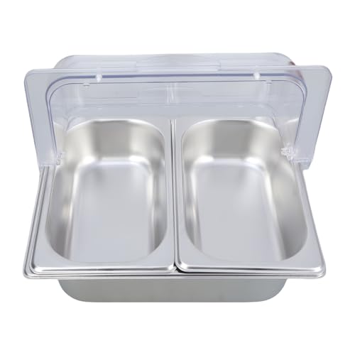 FLYXF Commercial Grade Stainless Steel Food Serving Tray Clear Lid Multiple Compartment Condiment Dispenser For Buffet
