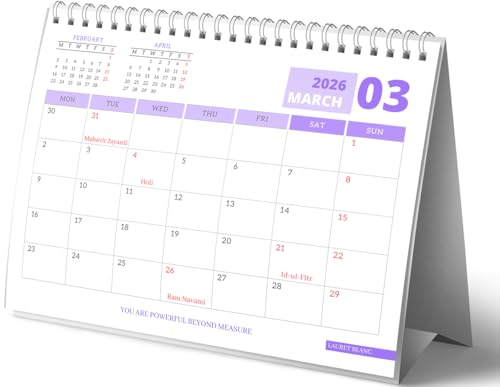 Image of LAURET BLANC Table Calendar 2026 - Size (7.5 inch X 9.25 inch), Monthly Grid View, Notes Section, Home and Office Desk Calendar (A5, E)