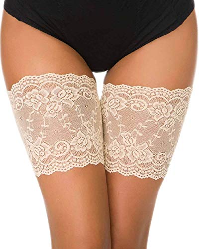 heekpek Bandeaux de Cuisse Anti Frottement élastiques Empêchent La Cuisse Dentelle Chaussette Silicone Contre Frottement, Beiga (1 Paire), D-58-65cm