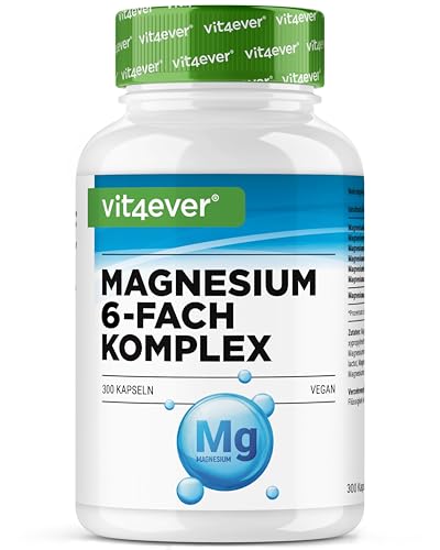 MAGNESIO COMPLEX 375 mg - 6 Formas Complejo con Alto Contenido de Bisglicinato - Alta Dosificación - 300 Cápsulas (100 Días) - Citrato, Malato, Ascorbato, Lactato - Vegano, Sin Aditivos Innecesarios