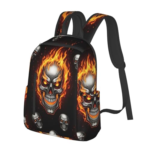 Lightweight Backpack for College Travel Work, Stylish and Practical for Men and Women, Cool Fire Flaming Skull Daypack Rucksack2