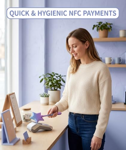 Image of Credit Card Wand, Credit Card Holder for Contactless Payments, Card Wallet Storage, Wave and Pay Design with Deep Sea Blue Silk Finish, Single Piece Payment Accessory (Rainbow) (Puple)