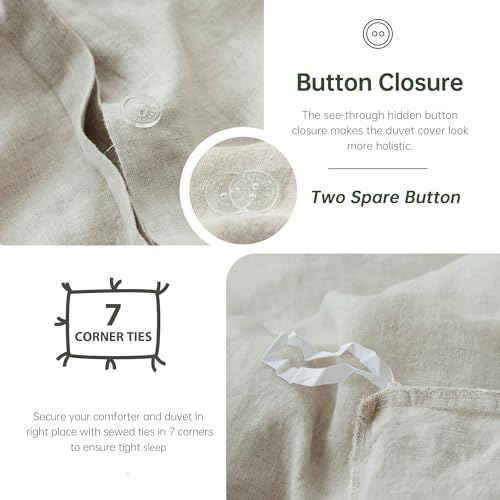 Simple&Opulence 100% Linen Duvet Cover Set, Natural French Flax Duvet Cover Twin Size, Breathable Soft Comfy Linen Bedding Comforter Cover with 1 Pillowcase (68"x86")