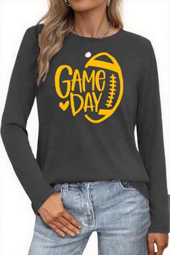 Women Football Shirts Game Day T-Shirt Casual Football Graphic Tees Sports Gift Long Sleeve Novelty Tops