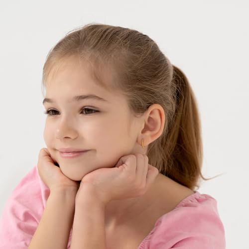 925 Sterling Silver Gold Flashed Beaded Hoop Earrings For Little Girls and Preteens 11mm - Adorable Beaded Front Hoop Earrings For Children - Girls Lightweight Hoops2