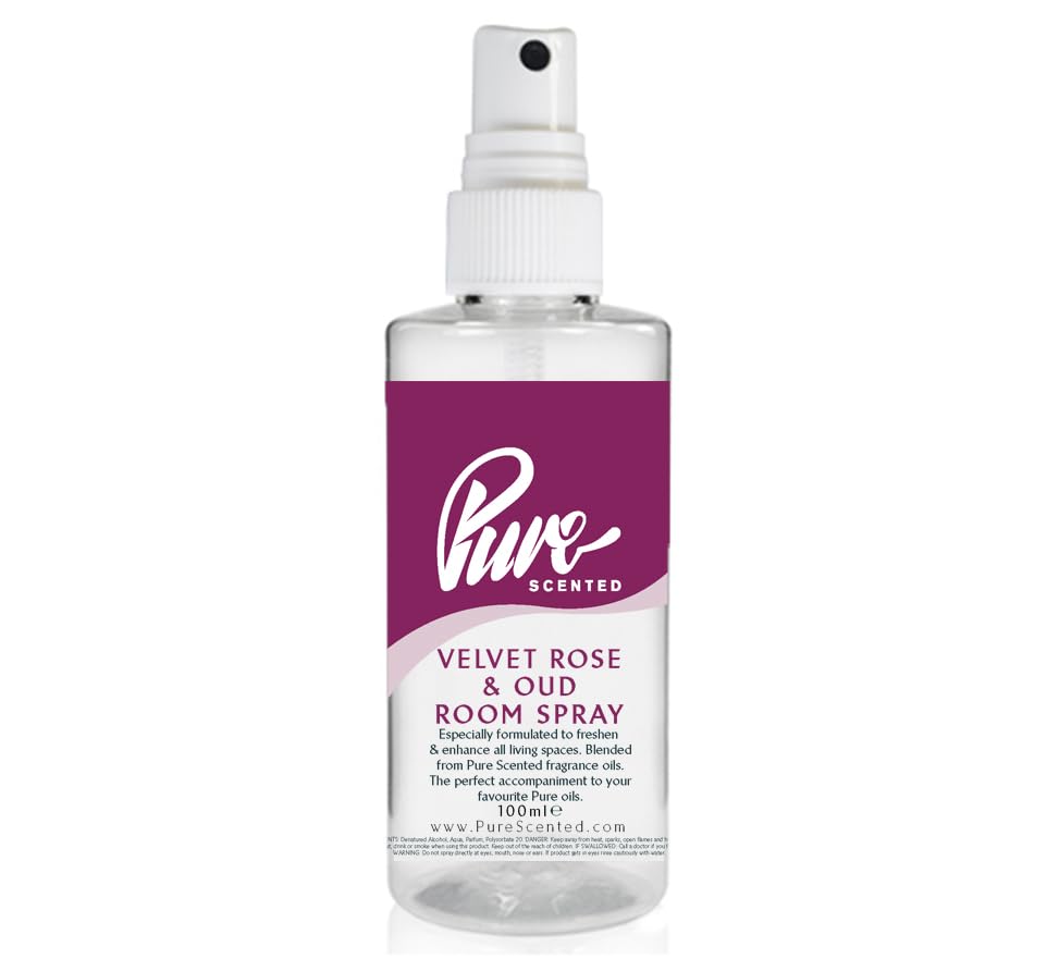 Pure Scented 100ml Room & Fabric Sprays Suitable For Home, Car, Caravan, Work, Gym Bags, Odour Eliminators (1 x 100ml, Velvet Rose & Oud)