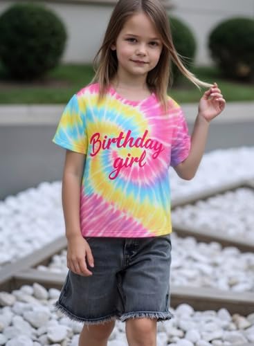 Birthday Girl Shirt 3-14 Years Party Outfits Short Sleeve Fashion for Kids Tie Dye Shirt Girls2