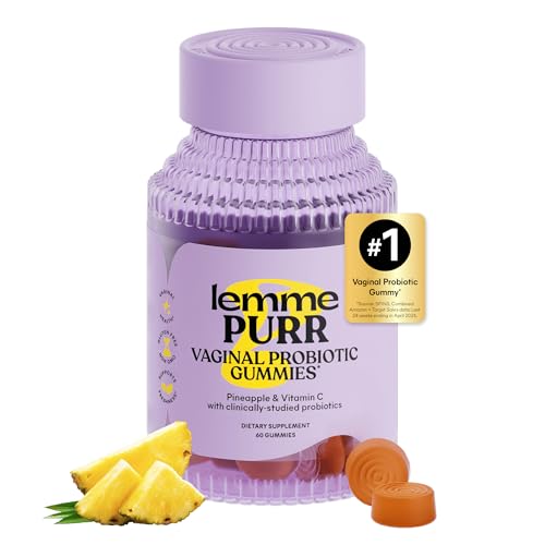 Lemme Purr Vaginal Probiotic Gummies for Women - Balanced pH Healthy Odor Yeast Balance & Flora Support + Vitamin C for Immune Health - Tasty Pineapple (60 Count)