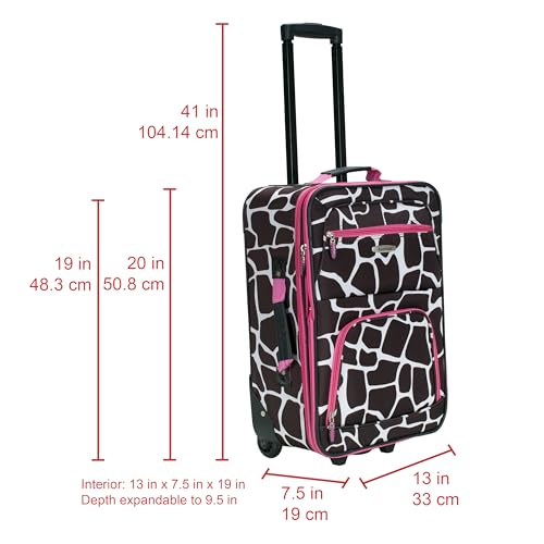 Image of Rockland Fashion Softside 2 Piece Luggage Set, Expandable, (14 inch Tote /19 inch Upright), Pink Giraffe