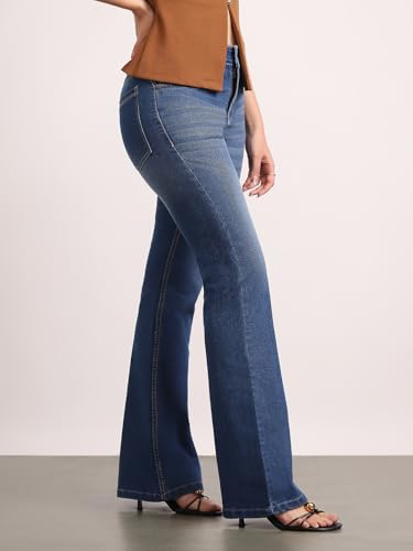 Image of Urbano Fashion Women's Mid Rise Bootcut Washed Jeans Stretchable