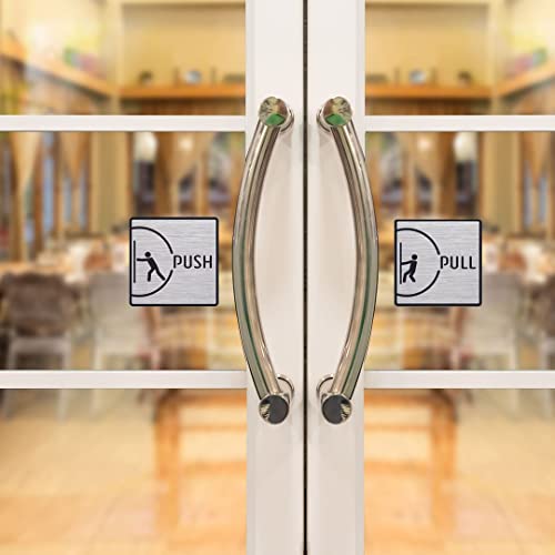 Image of CVANU Silver Acrylic PUSH-PULL Self-Adhesive Sign Board for Office /Hospital /Cafe Sign Board (set of 2) c78
