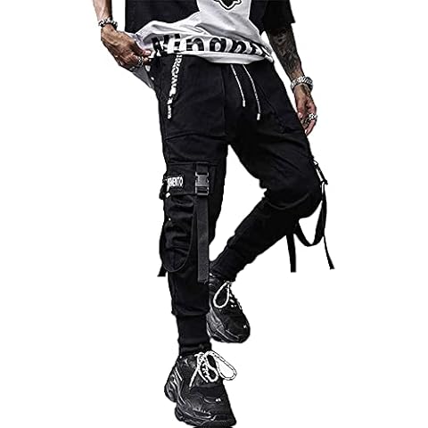 XYXIONGMAO Men's Jogger Pants Techwear Hip Hop Harem Pants Streetwear Tactical Track Pants, Black, Large Cover