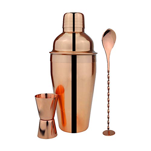 TNCO Professional Cocktail Shaker Set, Bartender Kit includes: Drink Shaker with Cocktail Strainer, 0.5/1 OZ Jigger, Mixer Spoon (Rose Gold, 19OZ(550ml)) - Thumbnail 3
