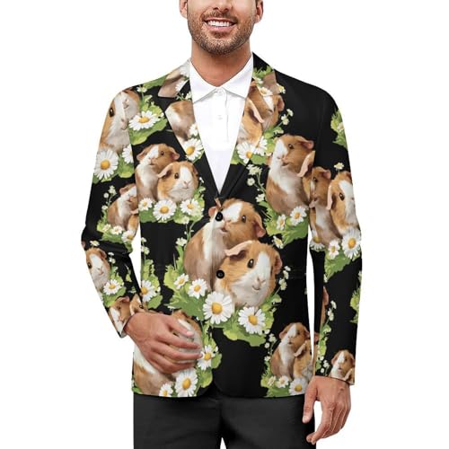 Guinea Pigs Daisy Flower Casual Men's Blazers Two Button Lapel Suits Jacket Lightweight Sport Coats