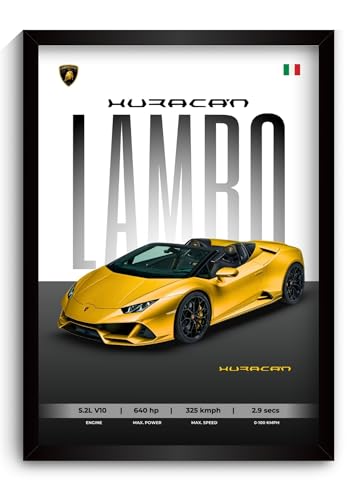Image of Lamborghini Huracan Poster | Framed Poster of Lamborghini A4 Sized (31 x 23 cm) | Car Posters for Wall, Gift for Boys, Supercar Frame | Supercar Frames | Car Posters for Wall, Bedroom, Hostel, Study Room (F 033)