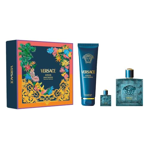 Image of Versace Eros 3- Piece Gift Set for Men, (3.4 oz Eau De Parfum Spray + 5.0 Oz Shower Gel + 0.16oz /5 Ml Eau De Parfum Spray Spray)
