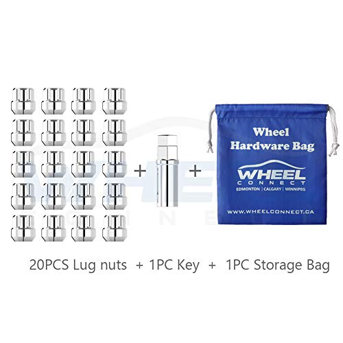 Image of WHEEL CONNECT Open End Spline Lug Nuts, Acorn for Conical Seat. Thread 12x1.25, Set of 20 with 1 Key and 1 Storage Bag, for Aftermarket Custom Tuner Wheel with Center Cap. Chrome Finish.M12 X 1.25