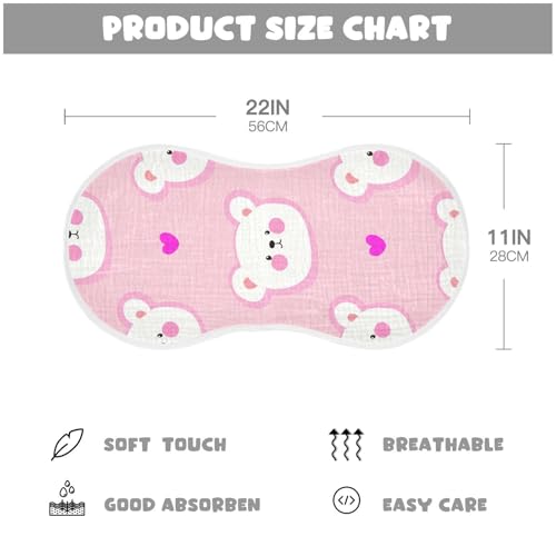 Baby Burp Cloths, Soft Absorbent Burping Cloths for Babies, Cotton Milk Spit Up Rags, Large Size for Newborns, Baby Boys and Girls (Blush Bear Faces Pattern)4