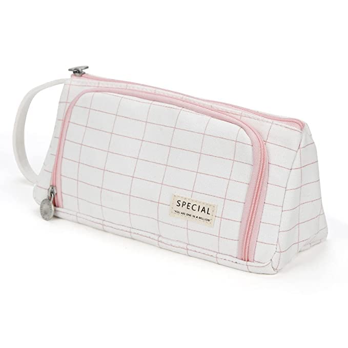 TREXEE Large Large Capacity Pencil Bag, Canvas Cotton Linen Pencil Pouch with Handle, Portable Makeup Bag, Case Cute Stationery Bag for Students Girls Adults Office (White) (B0BJVXWLWG) Amazon Price History, Amazon Price Tracker