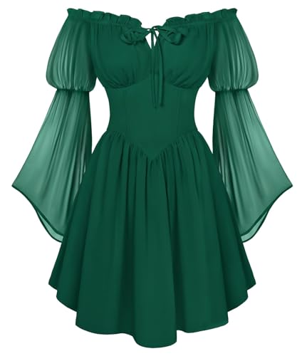 Scarlet Darkness Womens Renaissance Fairy Dress Short 2026 Summer Cottagecore Peasant Corset Mini Dresses Green L