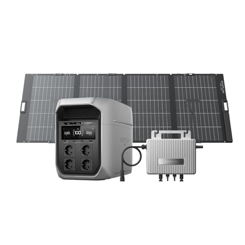 ECOFLOW DELTA 3 Max Plus tragbare Powerstation 2048 Wh mit 400W Bifazialem Solarpanel, 0% VAT WLAN Stream Mikrowechselrichter 800W, 3000W AC-Ausgang, 1000W Solareingang, für Zuhause, Camping, Outddor