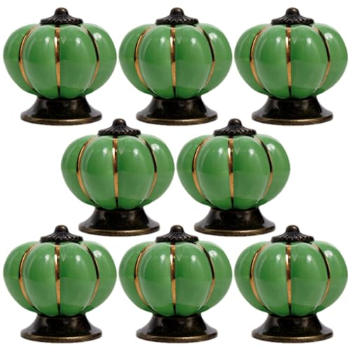 ヴィンテージセラミックパンプキンノブ - クリエイティブなドアプルハンドル8個セット、装飾的なモダンスタイルの引き出しノブ、セラミック、取り付けネジ付き、プレミアム家具アクセサリー、クローゼットやキャビネットのドアに最適