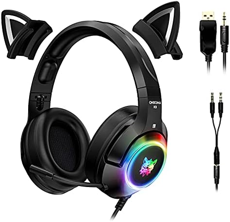Cat Ears Headphones, TCJJ Gaming Headset Gaming Headphones with Microphone, Gamer Headset with 3.5mm Adapter Cable for Xbox One,PS4,PC,Phones(Adapter Cable Included)