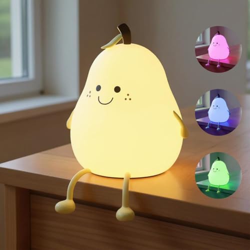 Image of Btag Silicone Pear Night Lamp - Touch-Control Color-Changing LED Light for Kids' Bedroom Decor, Home Decor Gift Items for Women (Pear Lamp)