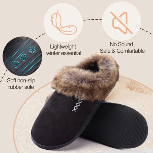 Women's House Platform Slippers Ladies Microsuede Fuzzy Cozy Slippers with Warm Faux Fur Collar & Non-slip Memory Foam Rubber Sole for Indoor Outdoor4