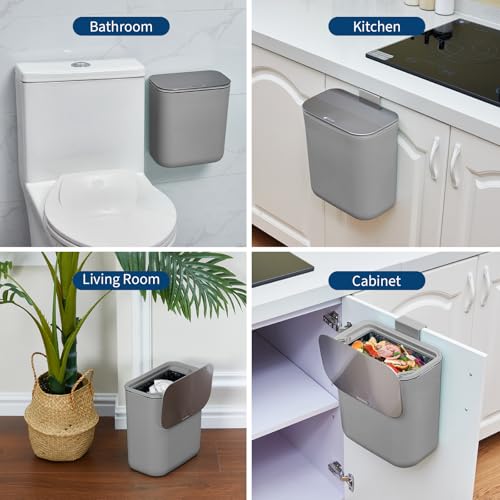 Caneca de basura colgante para puerta de gabinete de cocina, 2.4 galones, gris miniatura 3