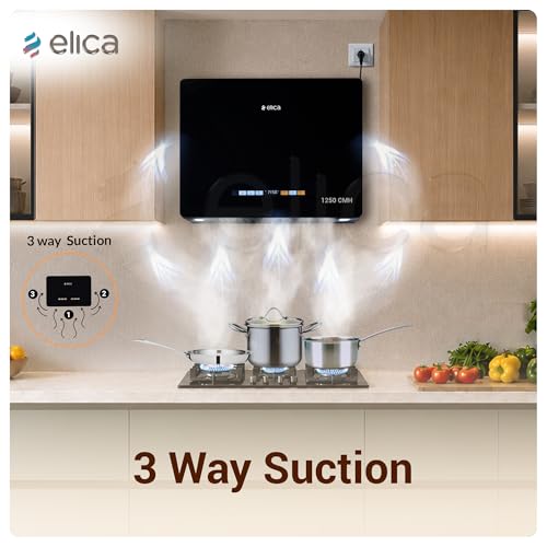 Image of Elica Kitty Plug N Play 60cm 1250 m3 /hr Ductless Autoclean Kitchen Chimney | Baffle + Air Recycle Filter | 15 Year Motor + 2 Yr Filter Warranty| 3-way Suction| 48db| RPM Display| Touch + Motion Sensor