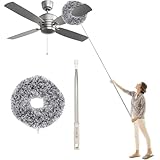 Ceiling Fan Cleaner Duster High Ceiling Extended Fan Blade Cleaner from 13 to 50 Inch Reusable Microfiber Ceiling Fan Duster with Extension Handle for Furniture Bookshelves Wall Door (Gray)