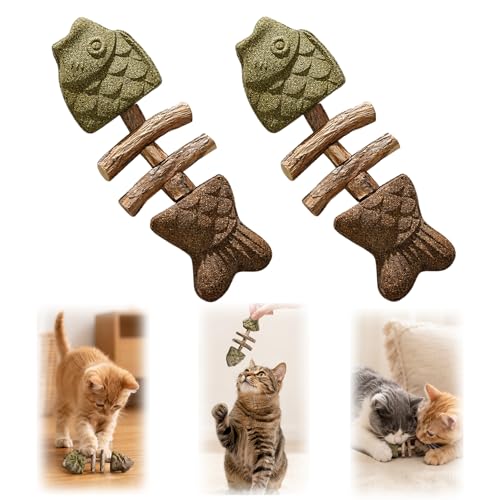 Lurini Sterling Whiskers Cat Chew Catnip and Silvervine Chew Toys for Cats Fix Your Cats Dental Health Durable Wooden Feline Tooth Care Tool for Chewing Licking Pawing Boredom (2PCS)