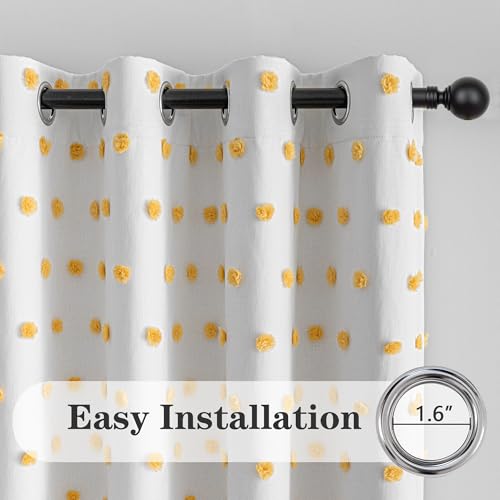 Image of MEETSKY Blackout Curtains for Kids Bedroom,Yellow Pom Pom Curtain 50x95 in