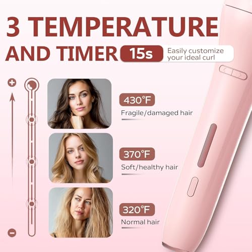 Image of Auto Hair Curler, Automatic Curling Iron Wand with 4 Temperatures & 3 Timers & LCD Display (Light Pink)