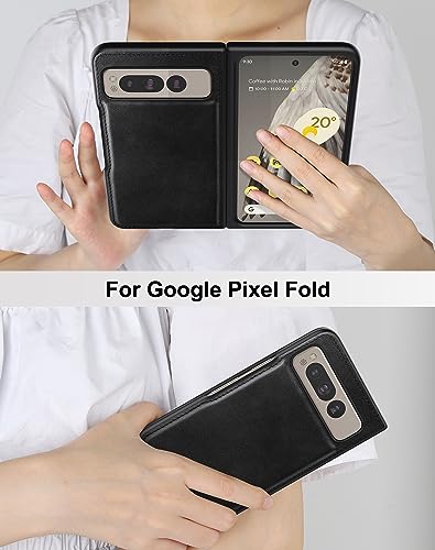 Image of Foluu for Google Pixel Fold Case, Leather Case, PU Leather + Hard PC Shell Ultra Thin Slim Durable Protective Phone Case Cover for Google Pixel Fold 2023 (Black)